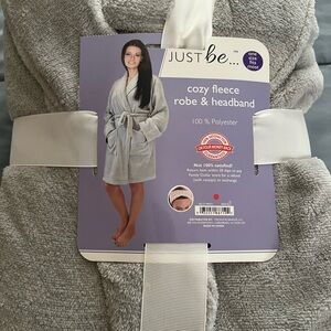 Just Be Cozy Fleece Robe & Headband - Gray